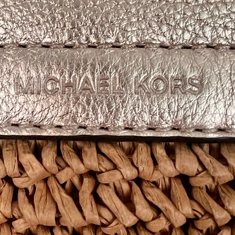 Michael Kors Woven Straw Tote with Metallic Beige Trim